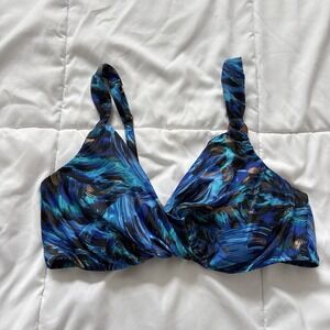 Miraclesuit Fandango Plunge Swim Bra Bikini Top Womens 36D Blue Summer Beach